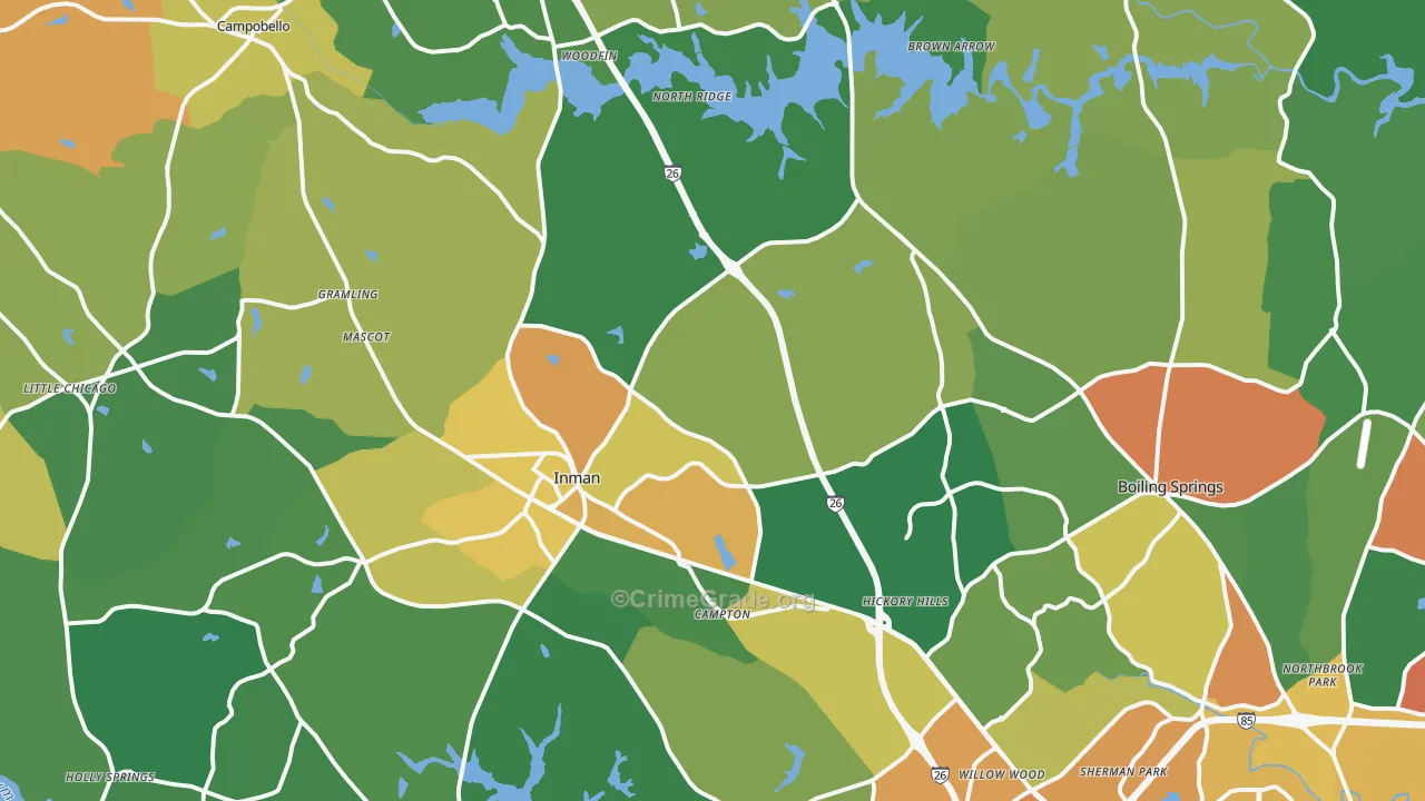 Inman, SC Map of Theft Rates