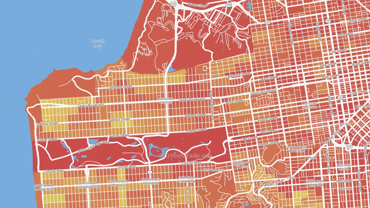 Inner Richmond, San Francisco, CA Map of Theft Rates