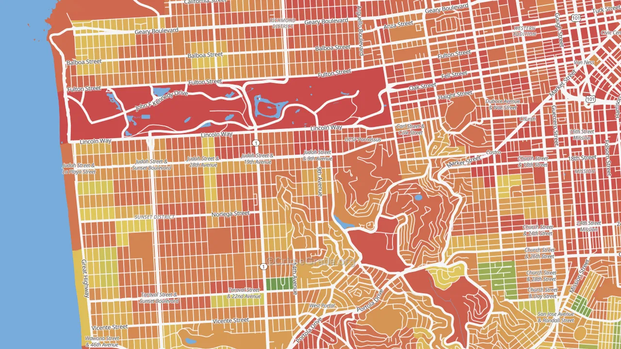 Inner Sunset, San Francisco, CA Map of Theft Rates