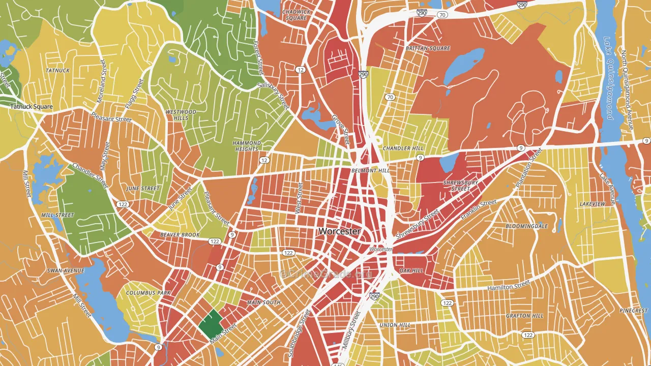 Institute Park, Worcester, MA Map of Theft Rates