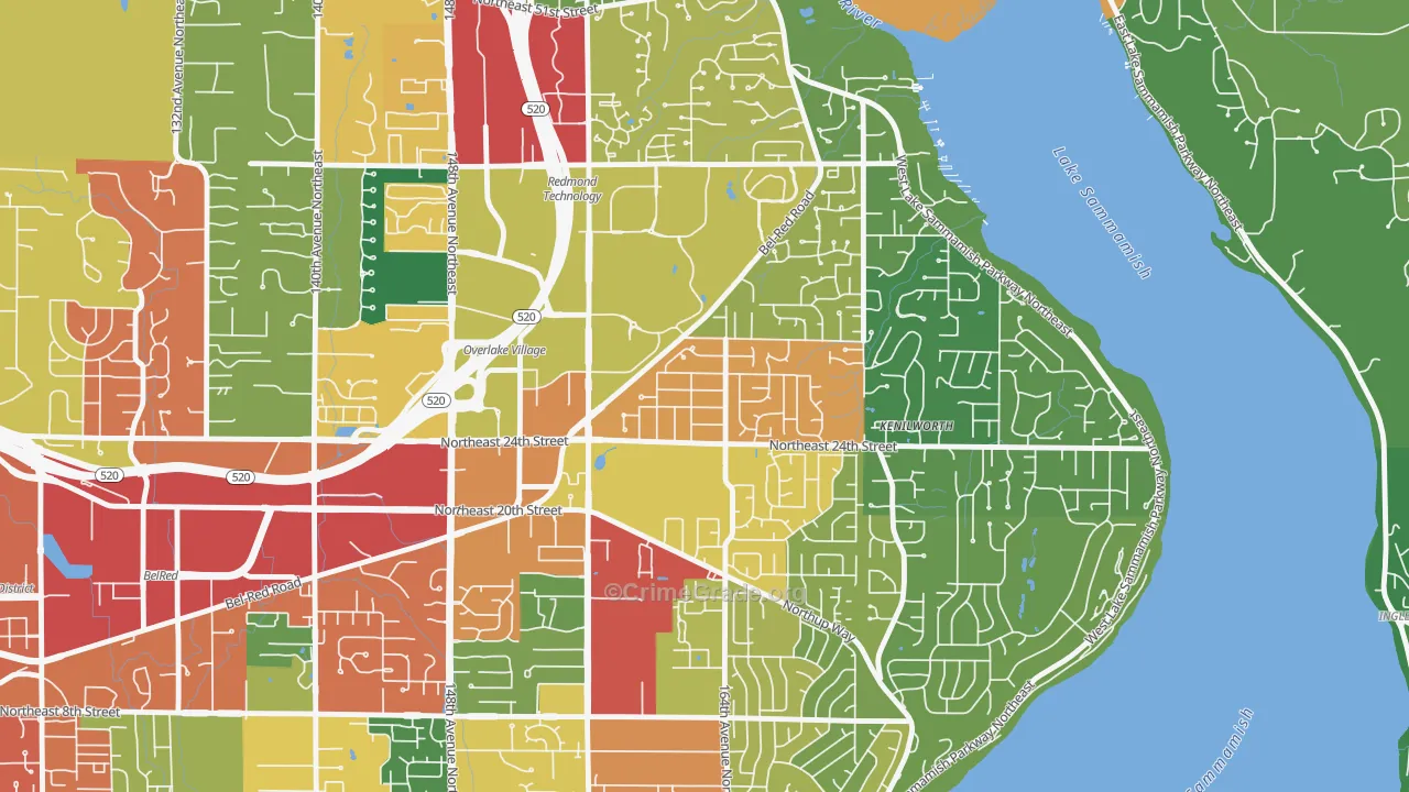 Interlake, Bellevue, WA Map of Theft Rates