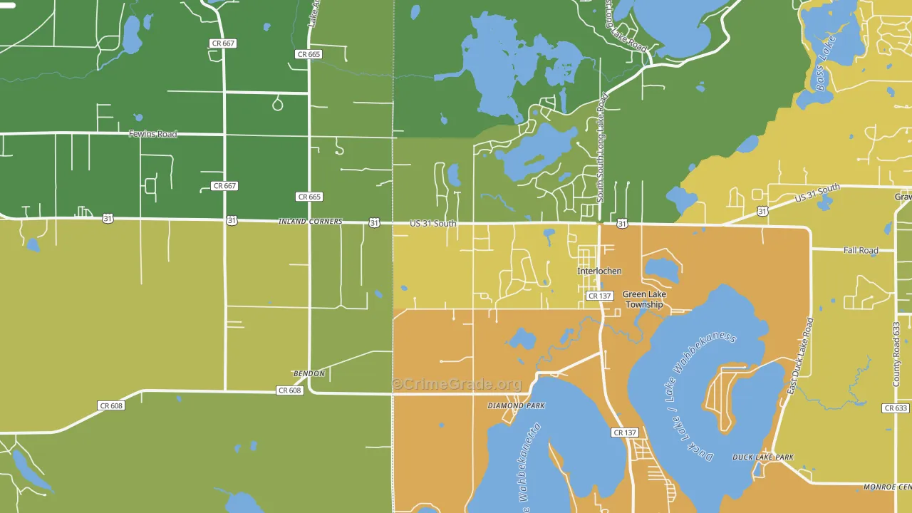 Interlochen, MI Map of Theft Rates