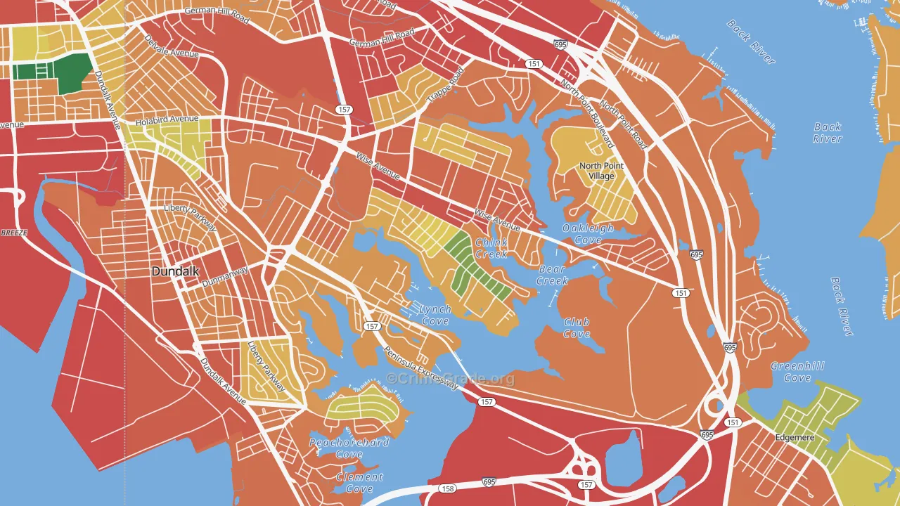 Inverness, Dundalk, MD Map of Theft Rates