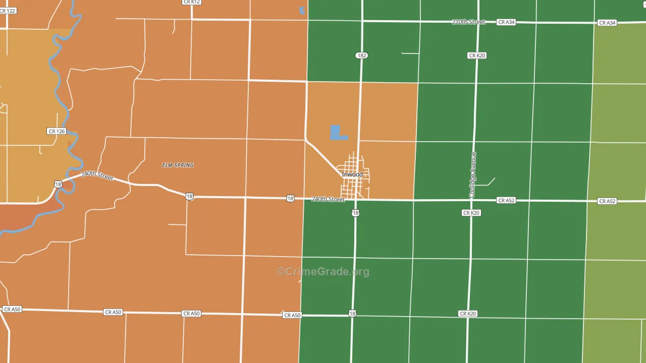 Inwood, IA Map of Theft Rates
