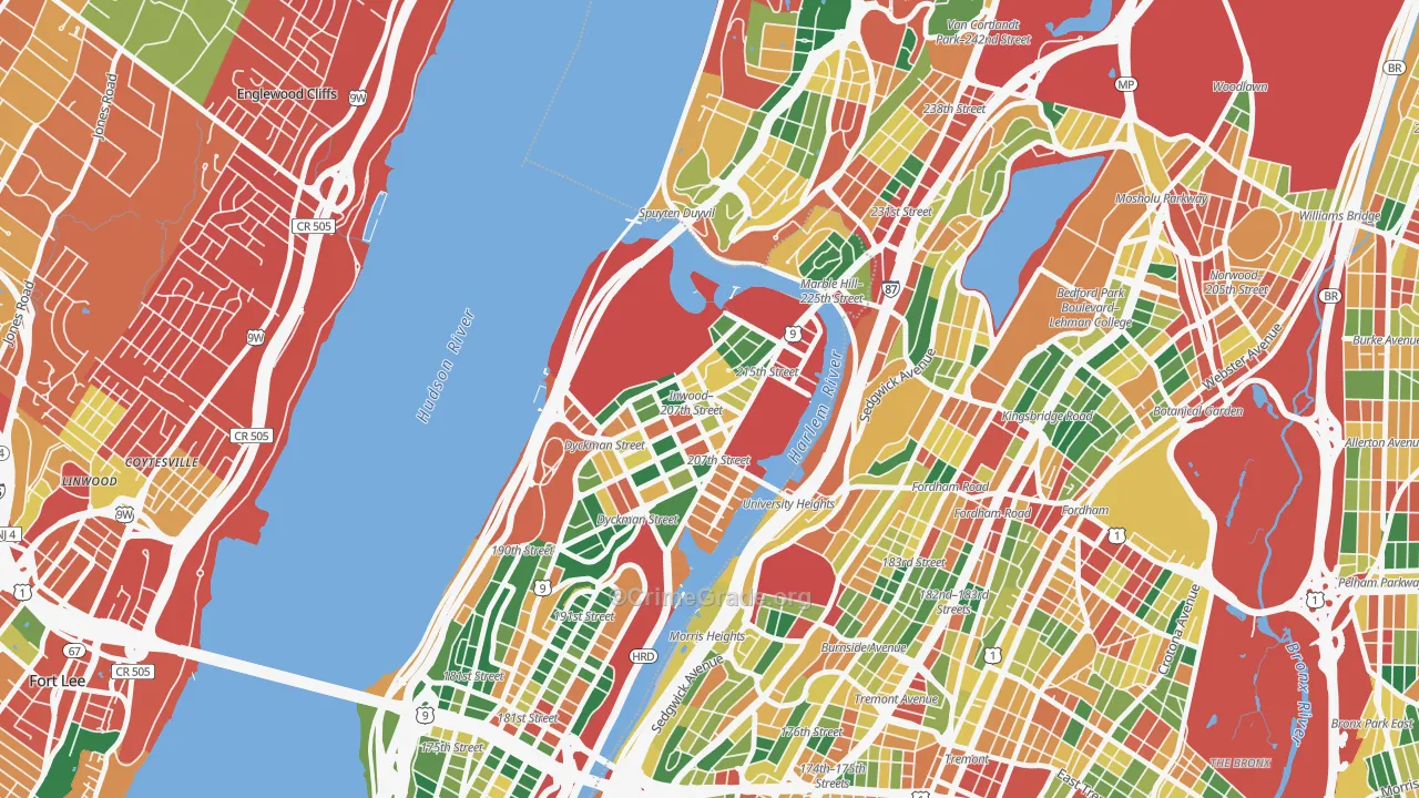Inwood, Manhattan, NY Map of Theft Rates