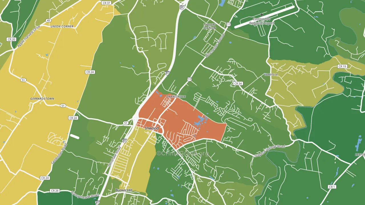 Inwood, WV Map of Theft Rates