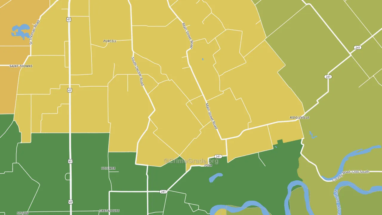 Iona, IN Map of Theft Rates