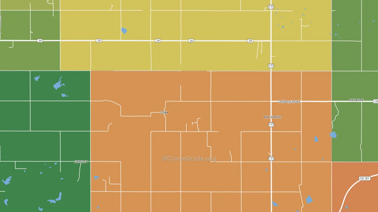 Iona, OK Map of Theft Rates