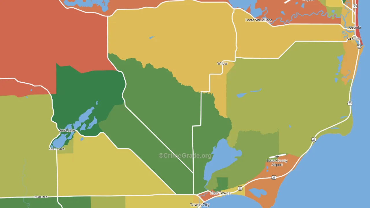 Iosco County, MI Map of Theft Rates