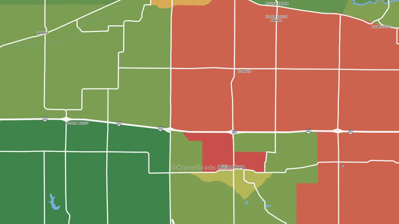 Iowa County, IA Map of Theft Rates