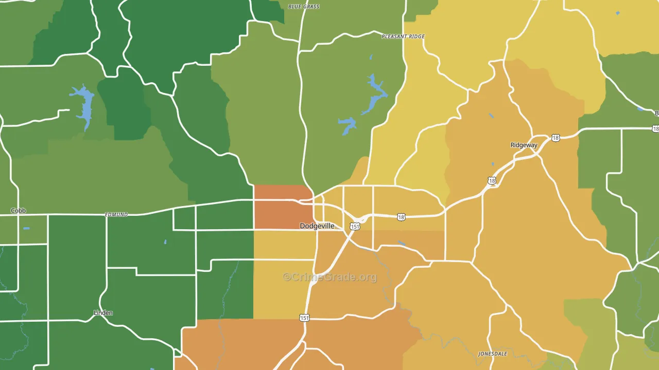 Iowa County, WI Map of Theft Rates
