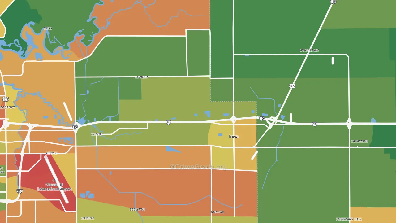 Iowa, LA Map of Theft Rates
