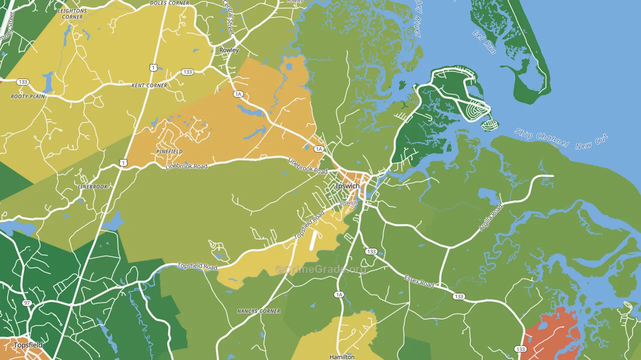 Ipswich, MA Map of Theft Rates