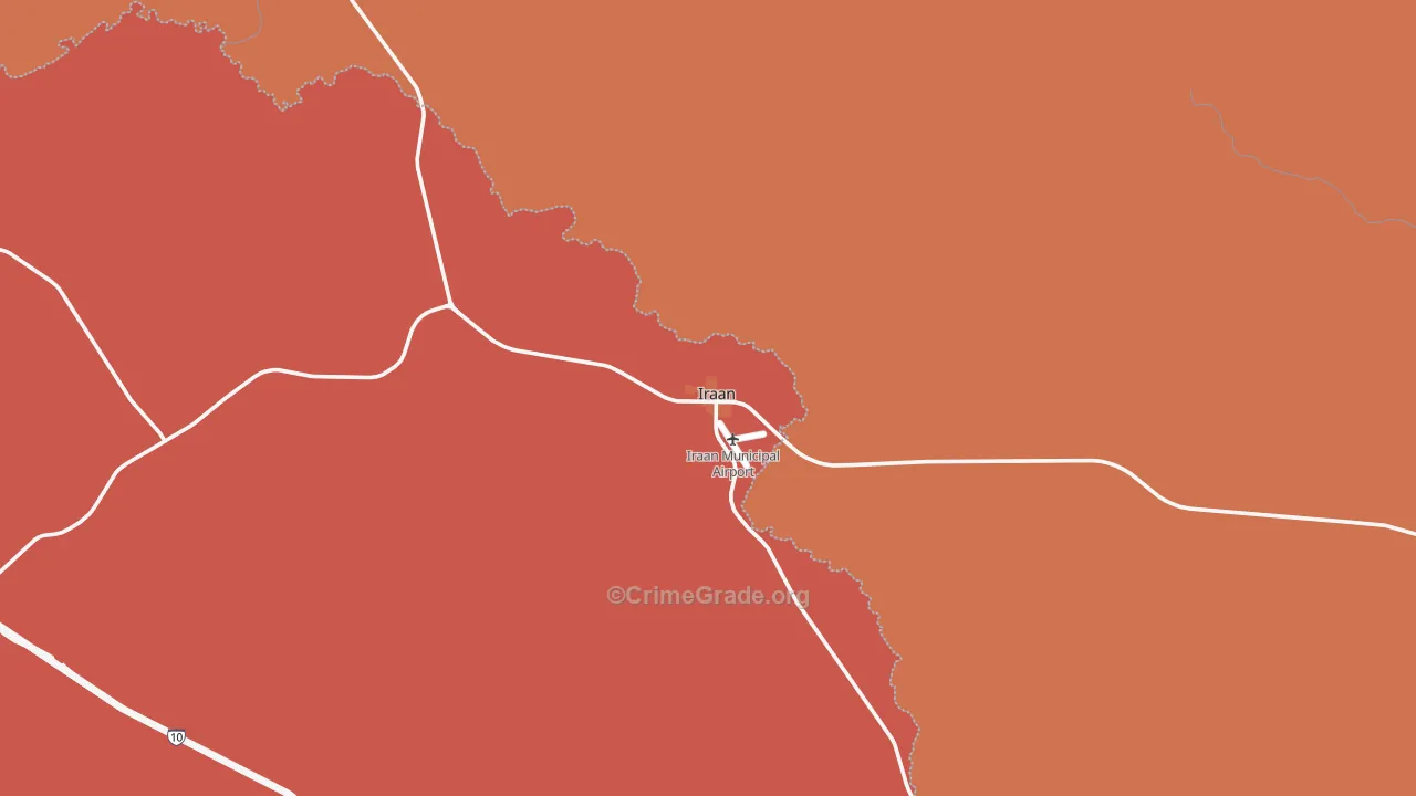 Iraan, TX Map of Theft Rates