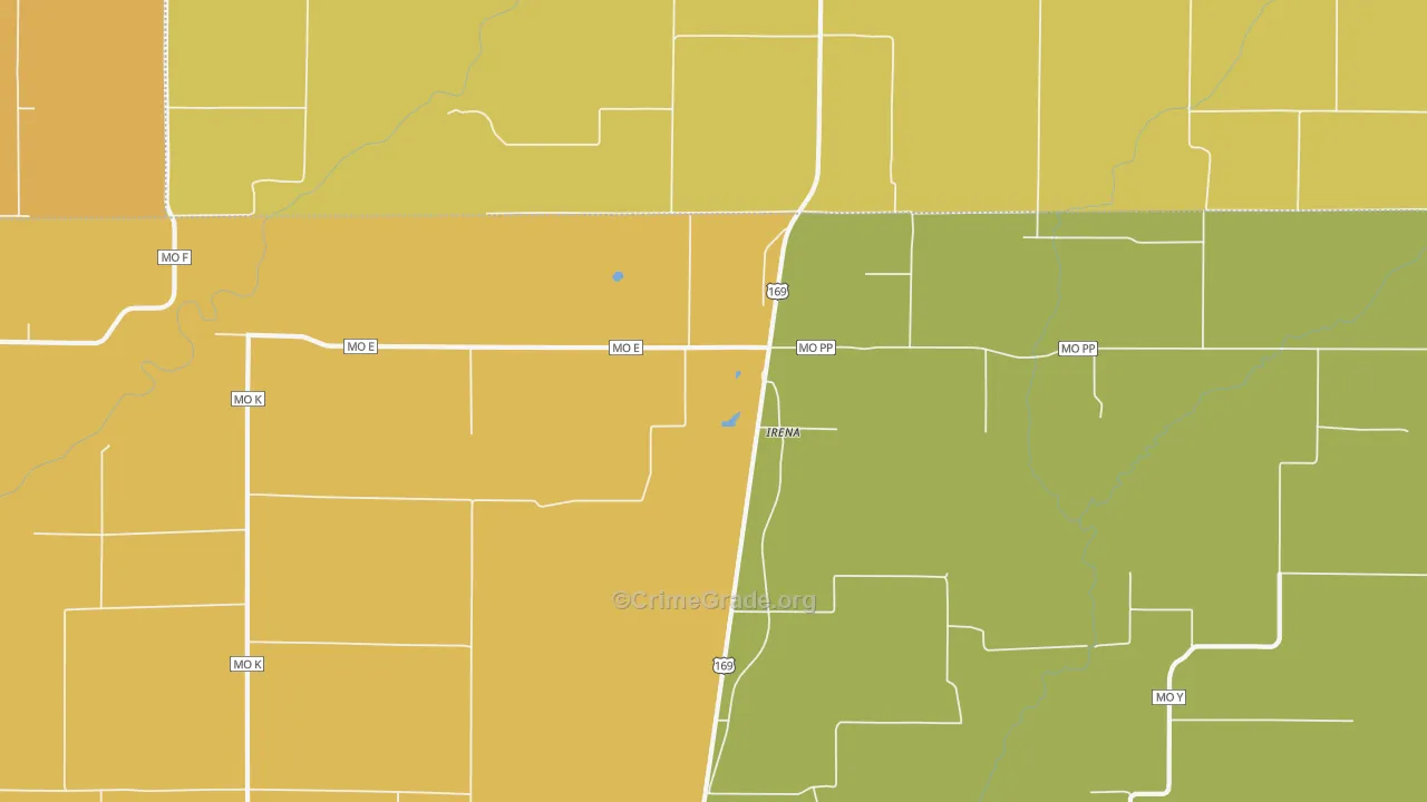 Irena, MO Map of Theft Rates