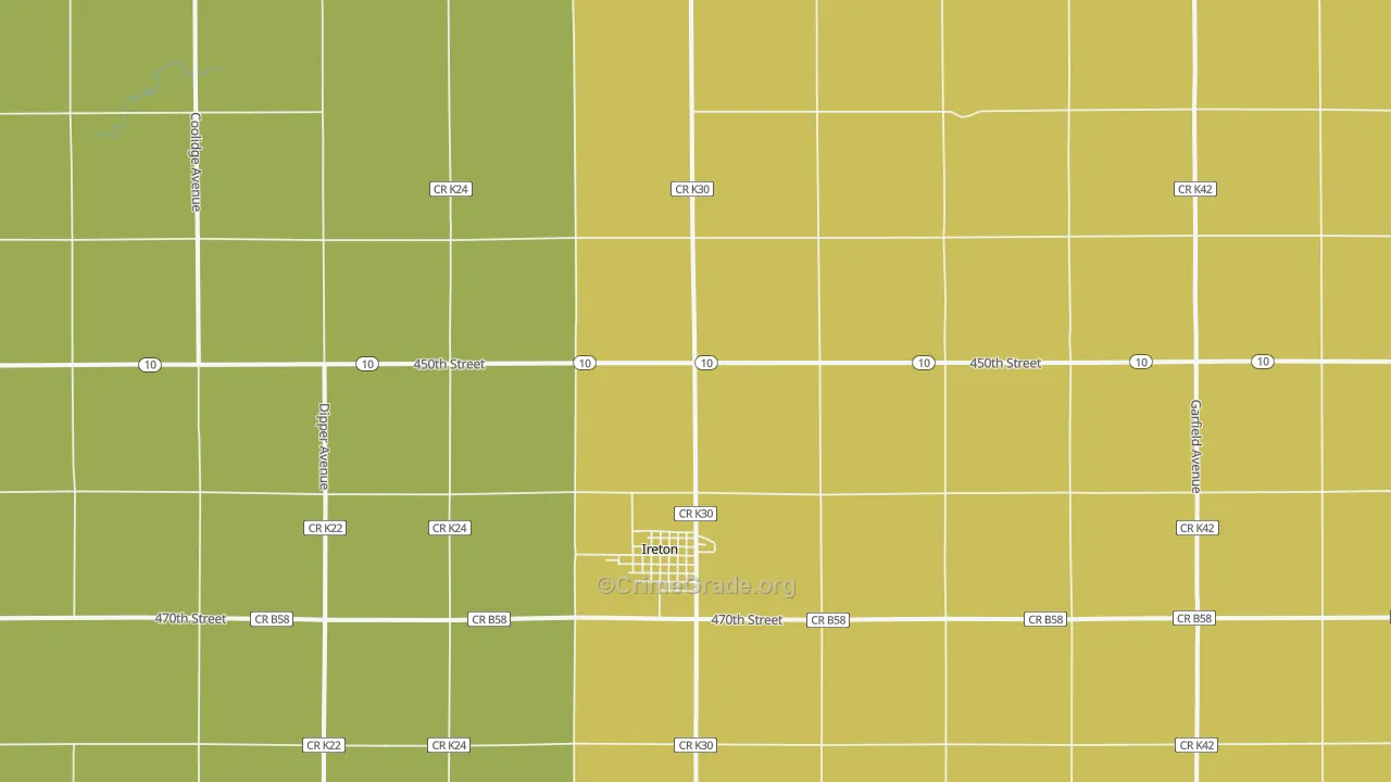 Ireton, IA Map of Theft Rates
