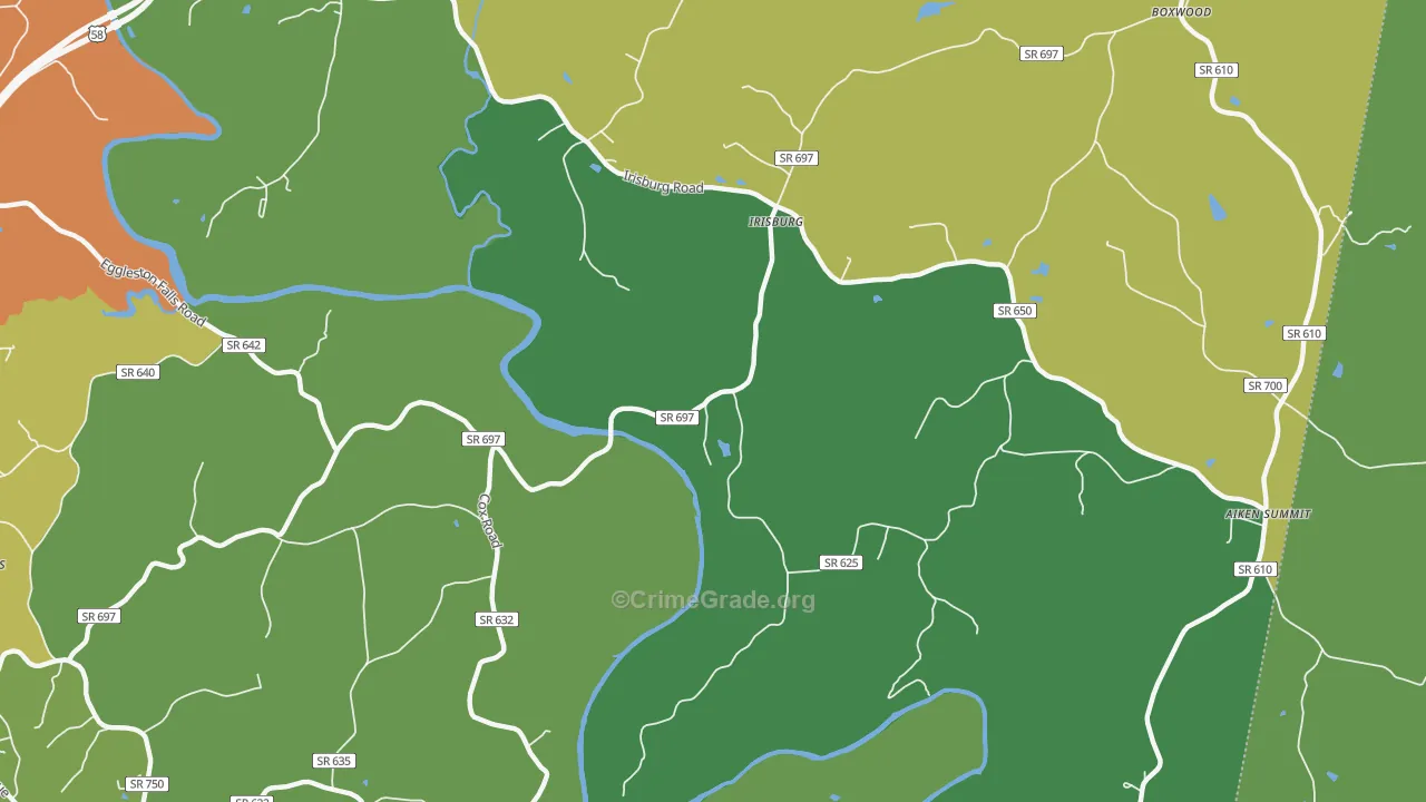 Irisburg, VA Map of Theft Rates