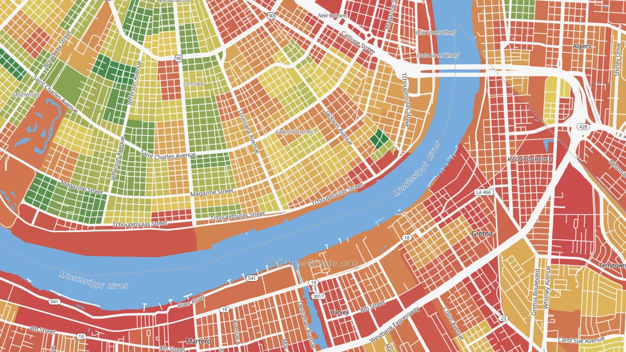 Irish Channel, New Orleans, LA Map of Theft Rates