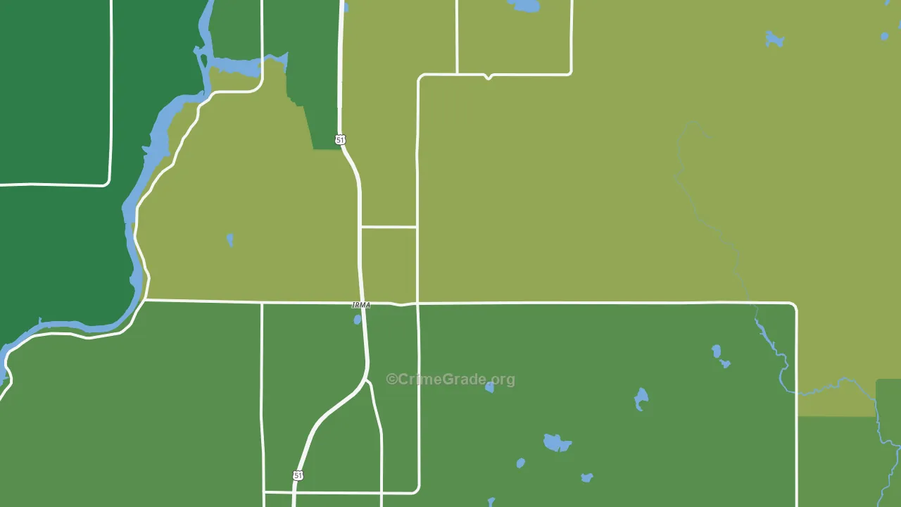 Irma, WI Map of Theft Rates