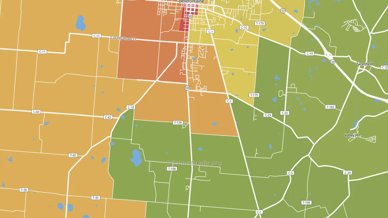 Iron City, OH Map of Theft Rates