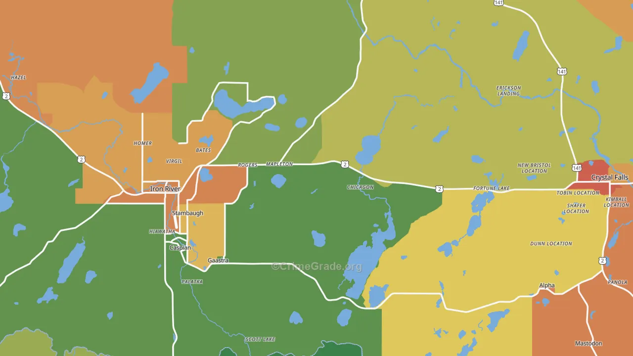 Iron County, MI Map of Theft Rates