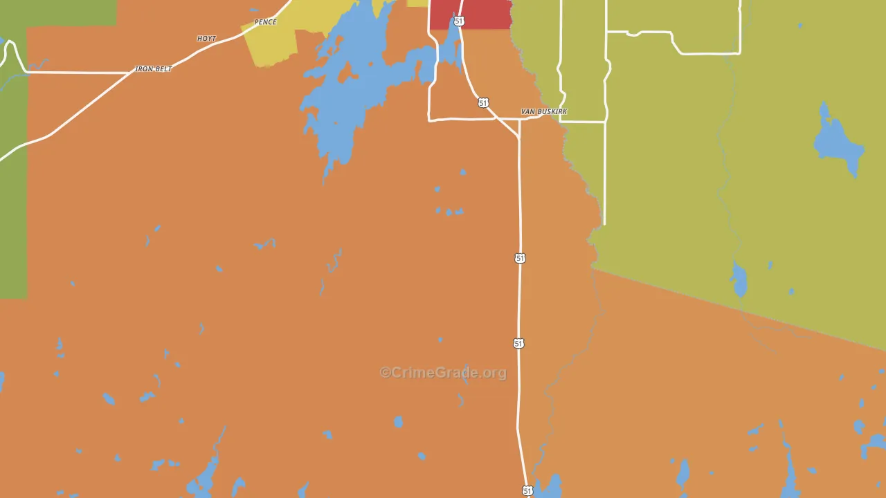 Iron County, WI Map of Theft Rates