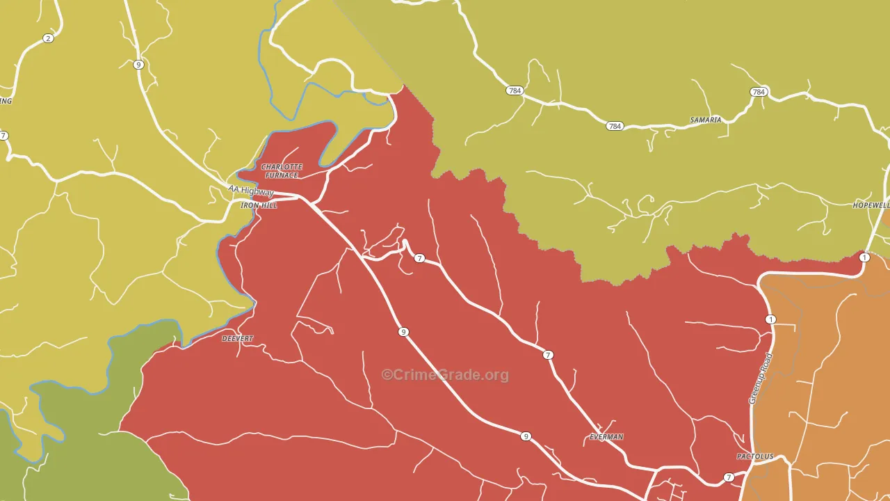 Iron Hill, KY Map of Theft Rates