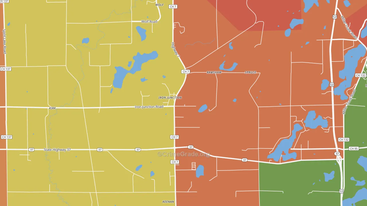 Iron Junction, MN Map of Theft Rates