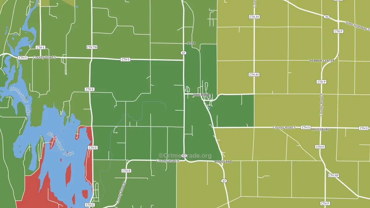 Iron Ridge, WI Map of Theft Rates