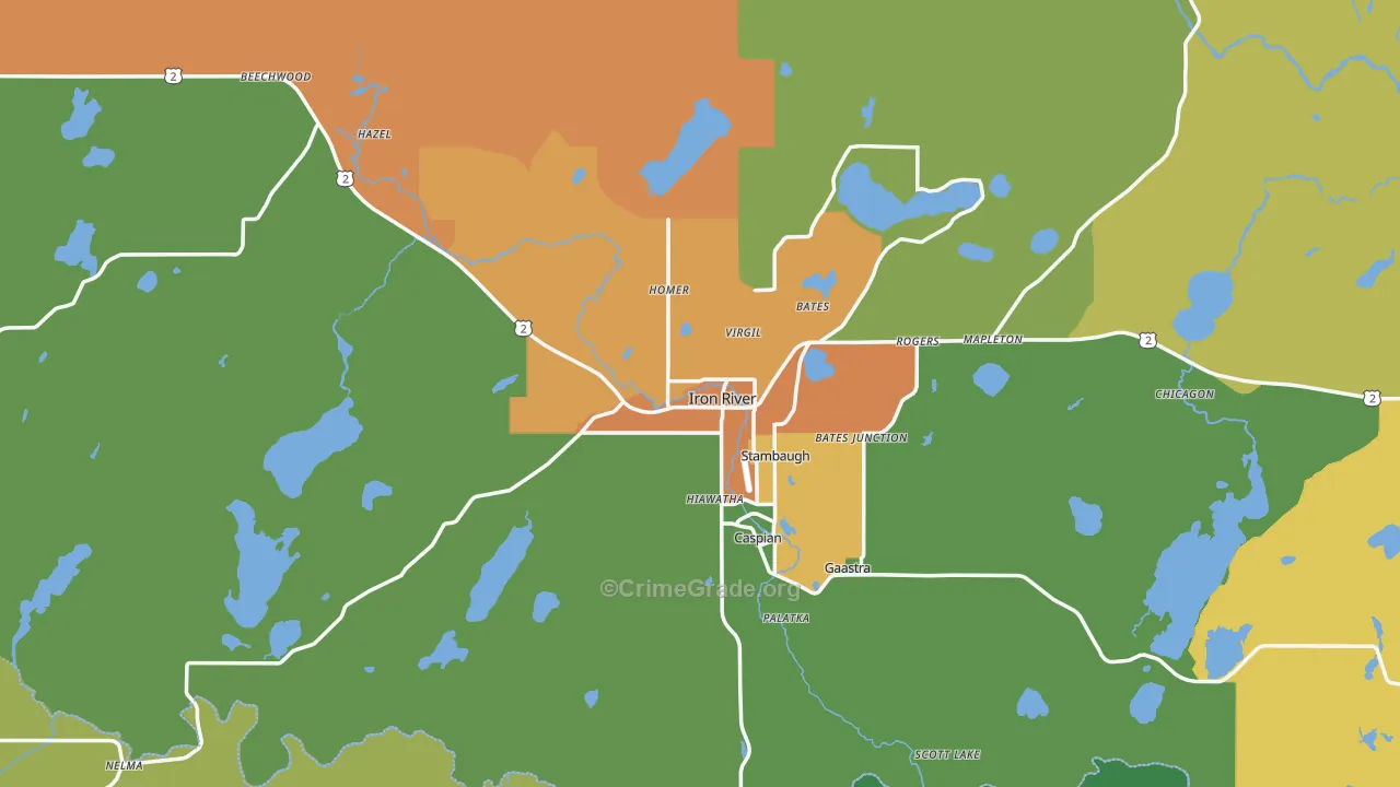 Iron River, MI Map of Theft Rates