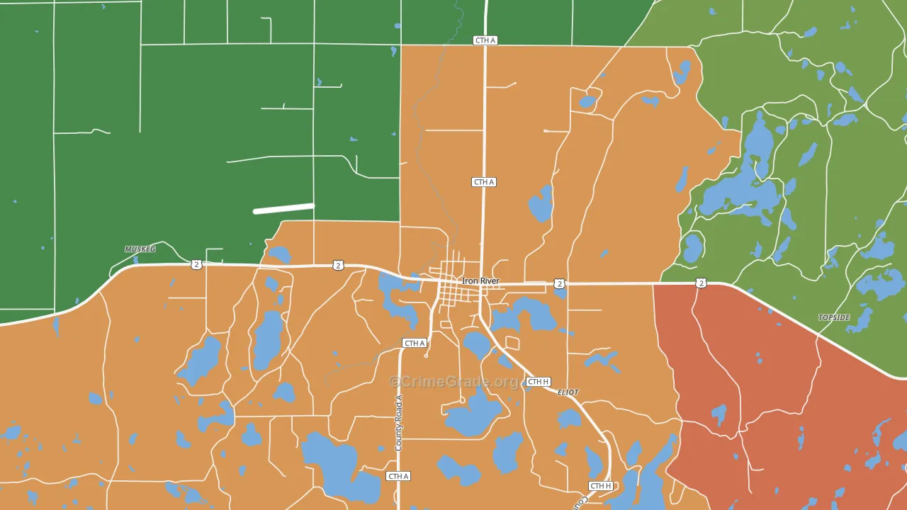 Iron River, WI Map of Theft Rates