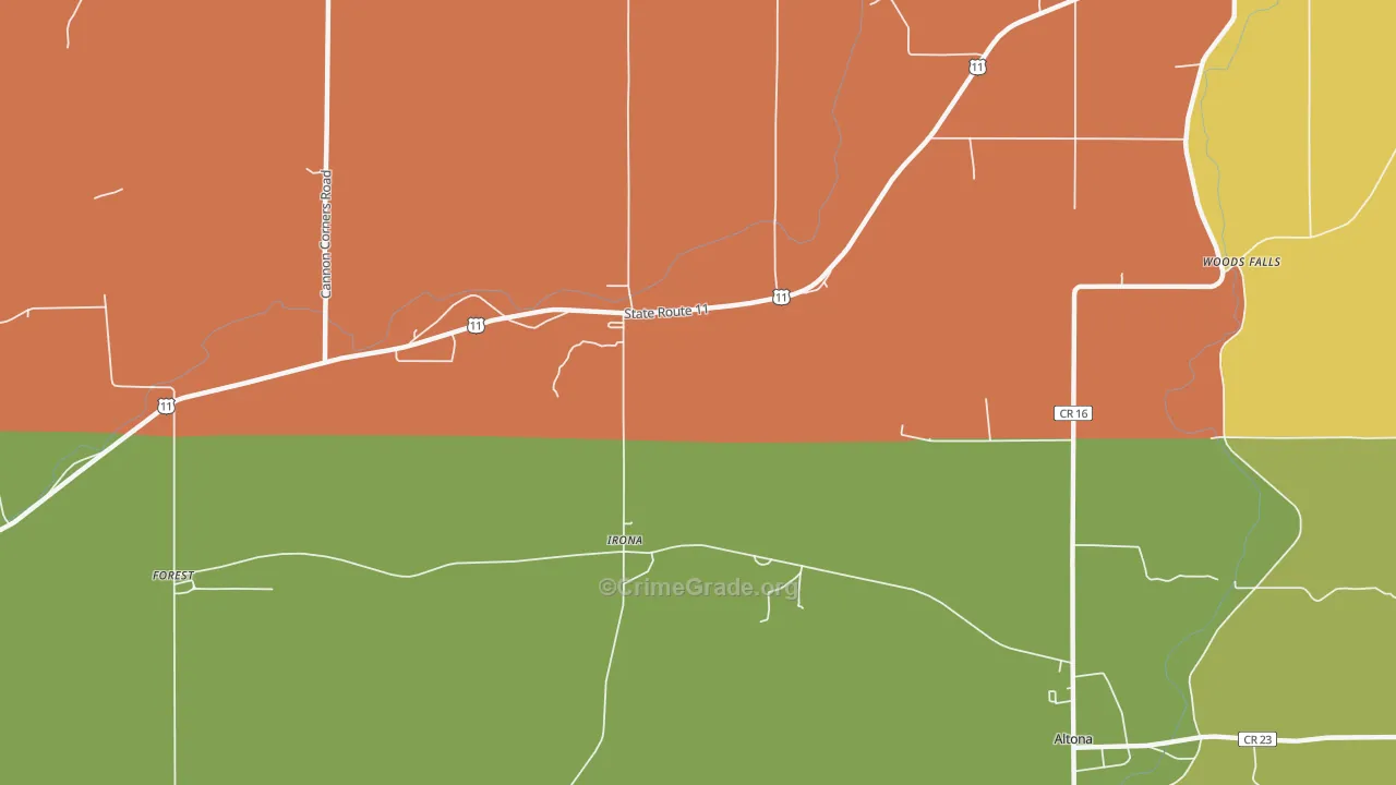 Irona, NY Map of Theft Rates