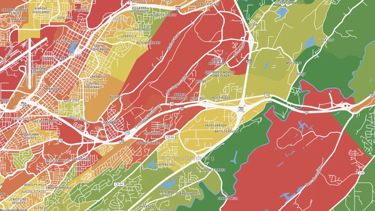 Irondale, AL Map of Theft Rates
