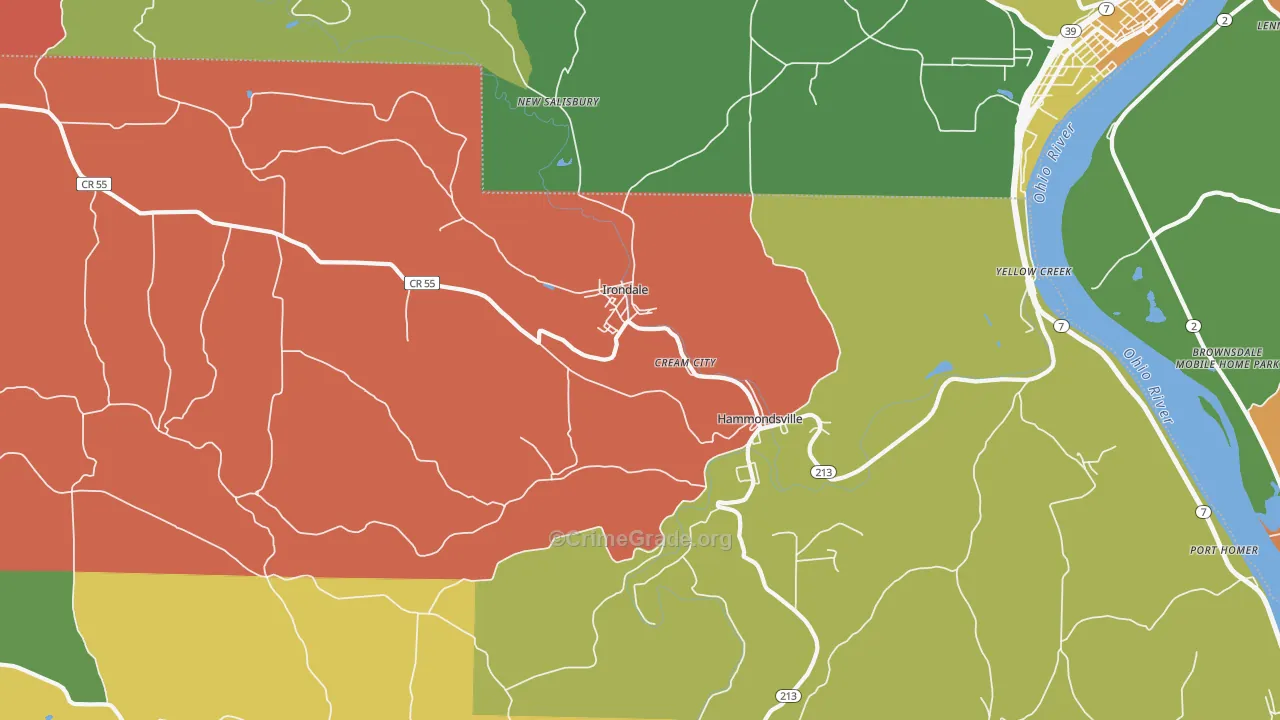 Irondale, OH Map of Theft Rates
