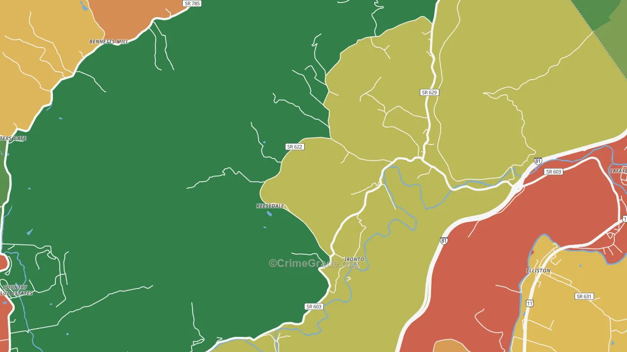 Ironto, VA Map of Theft Rates