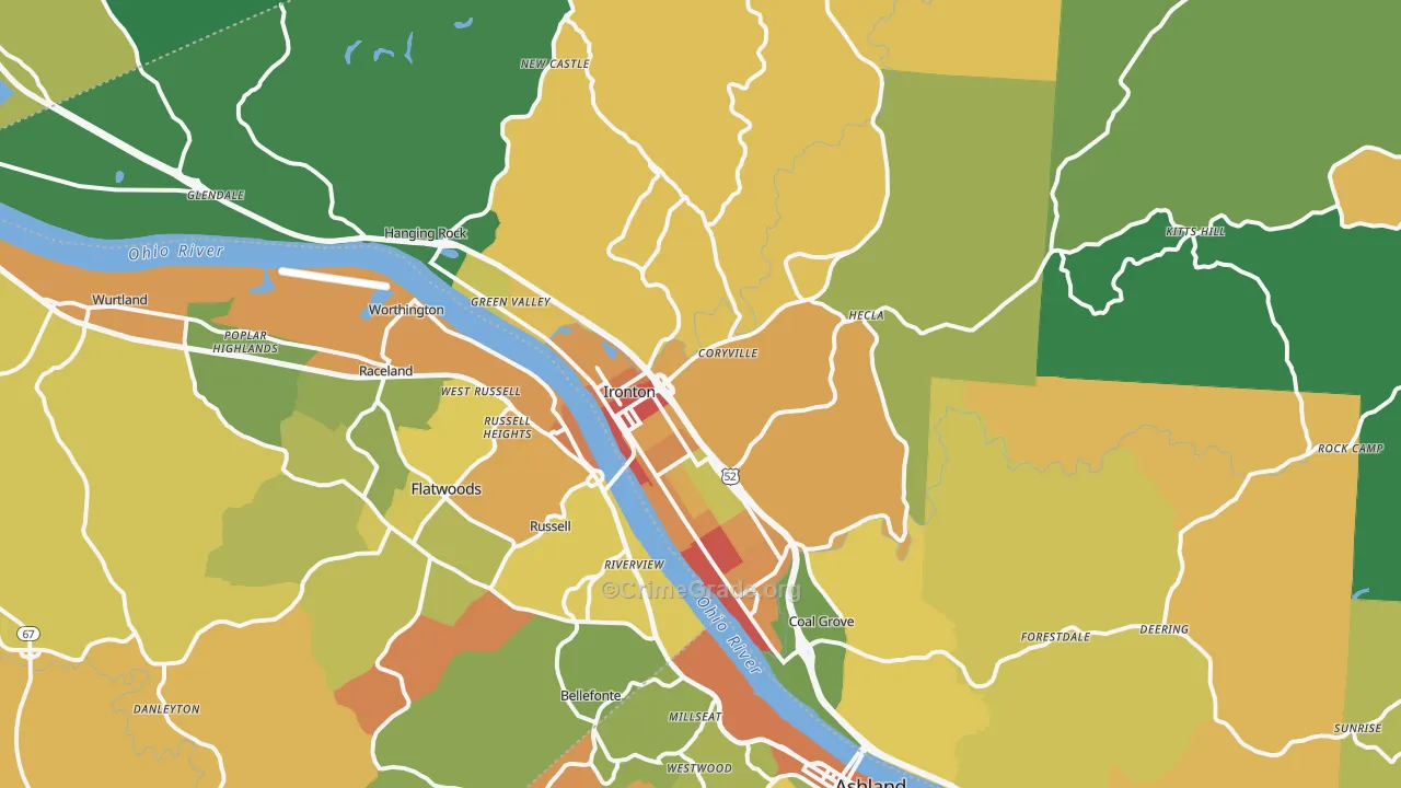 Ironton, OH Map of Theft Rates