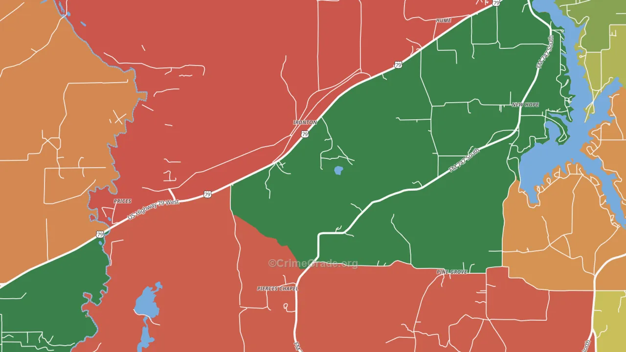 Ironton, TX Map of Theft Rates