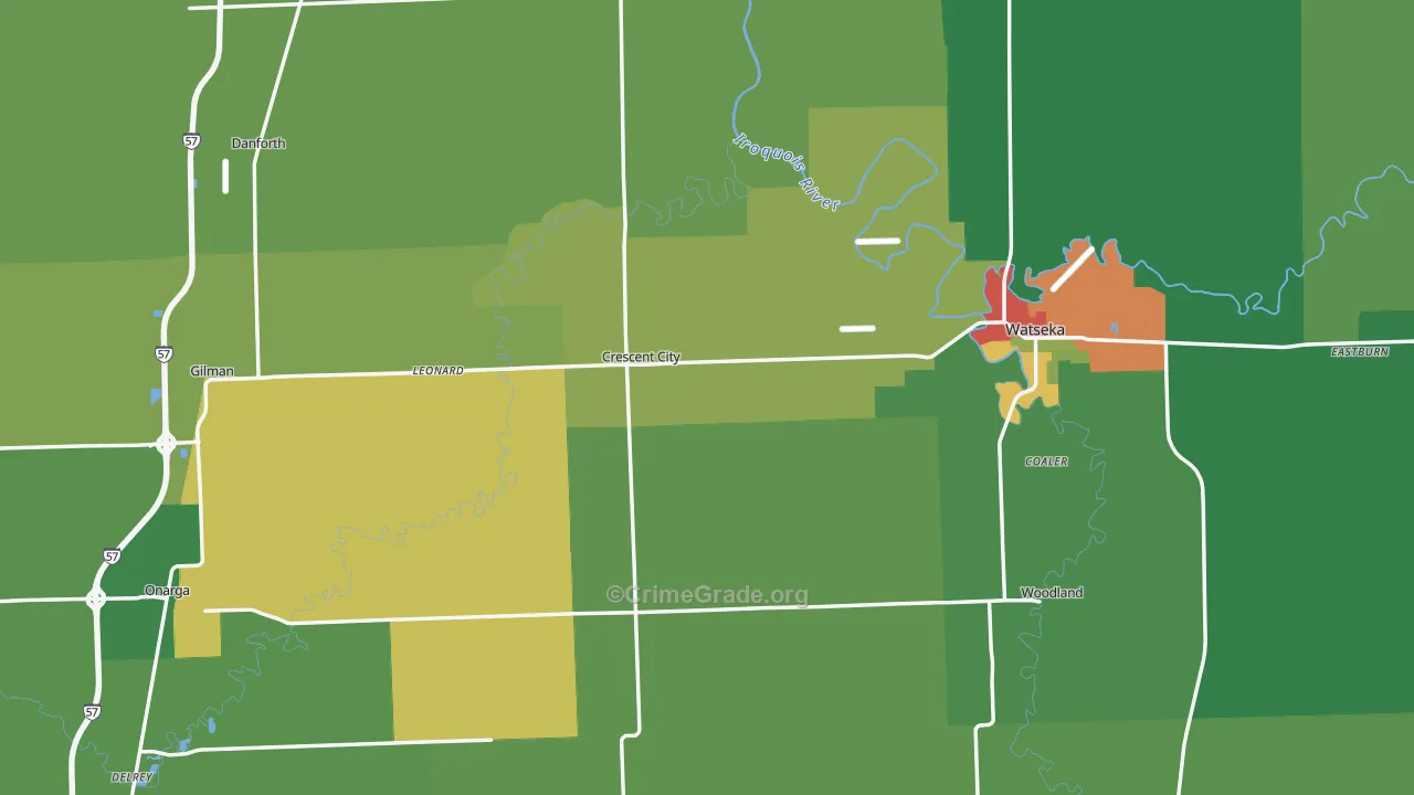 Iroquois County, IL Map of Theft Rates