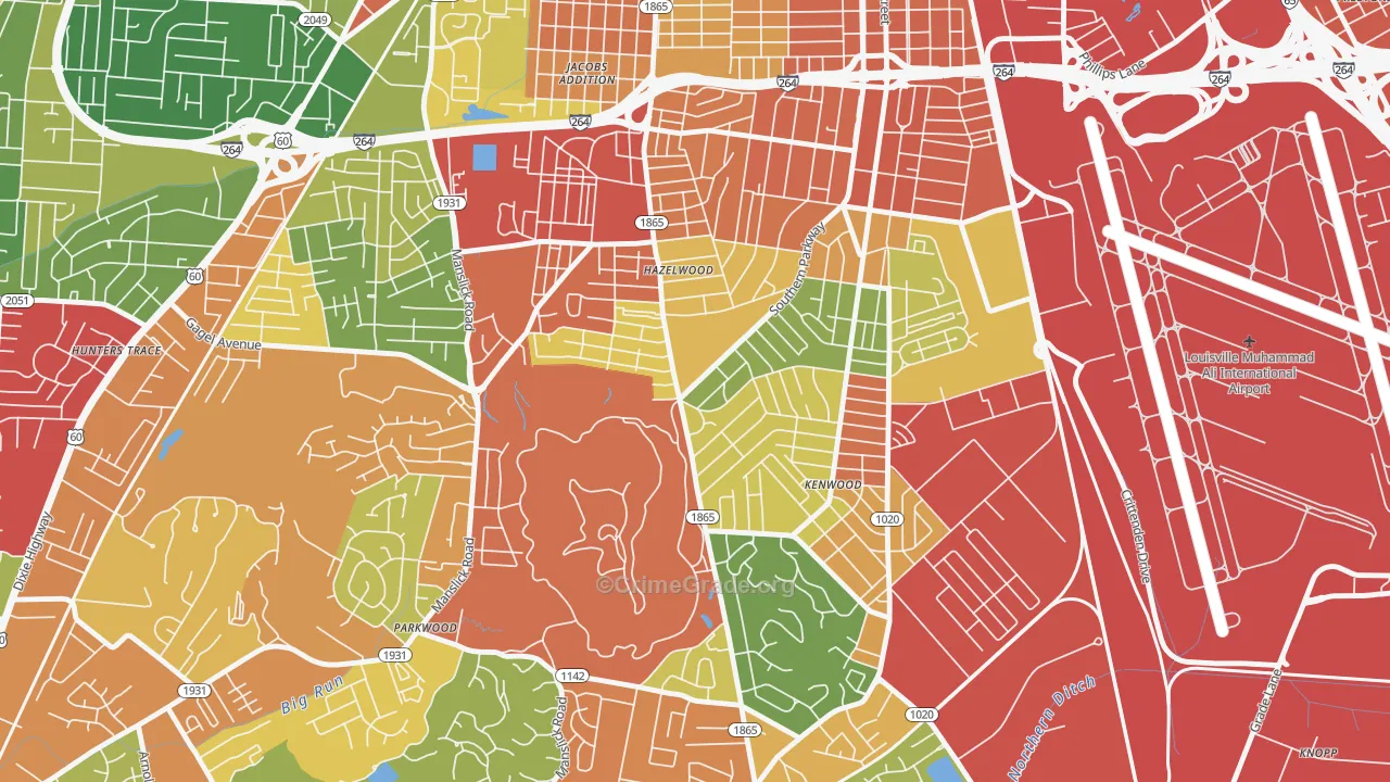 Iroquois, Louisville, KY Map of Theft Rates
