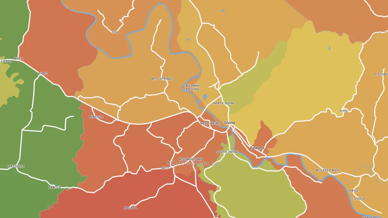 Irvine, KY Map of Theft Rates