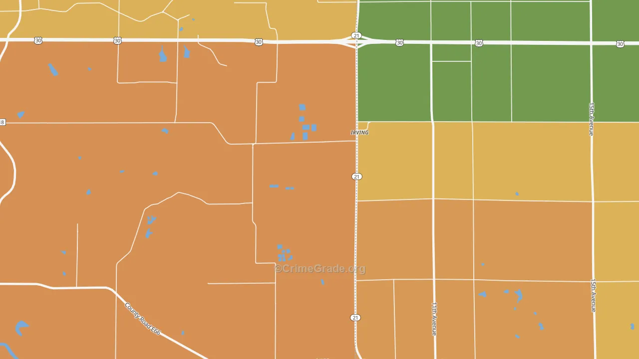 Irving, IA Map of Theft Rates