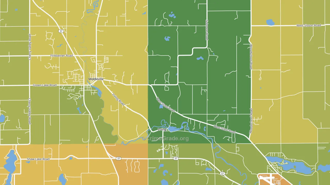 Irving, MI Map of Theft Rates