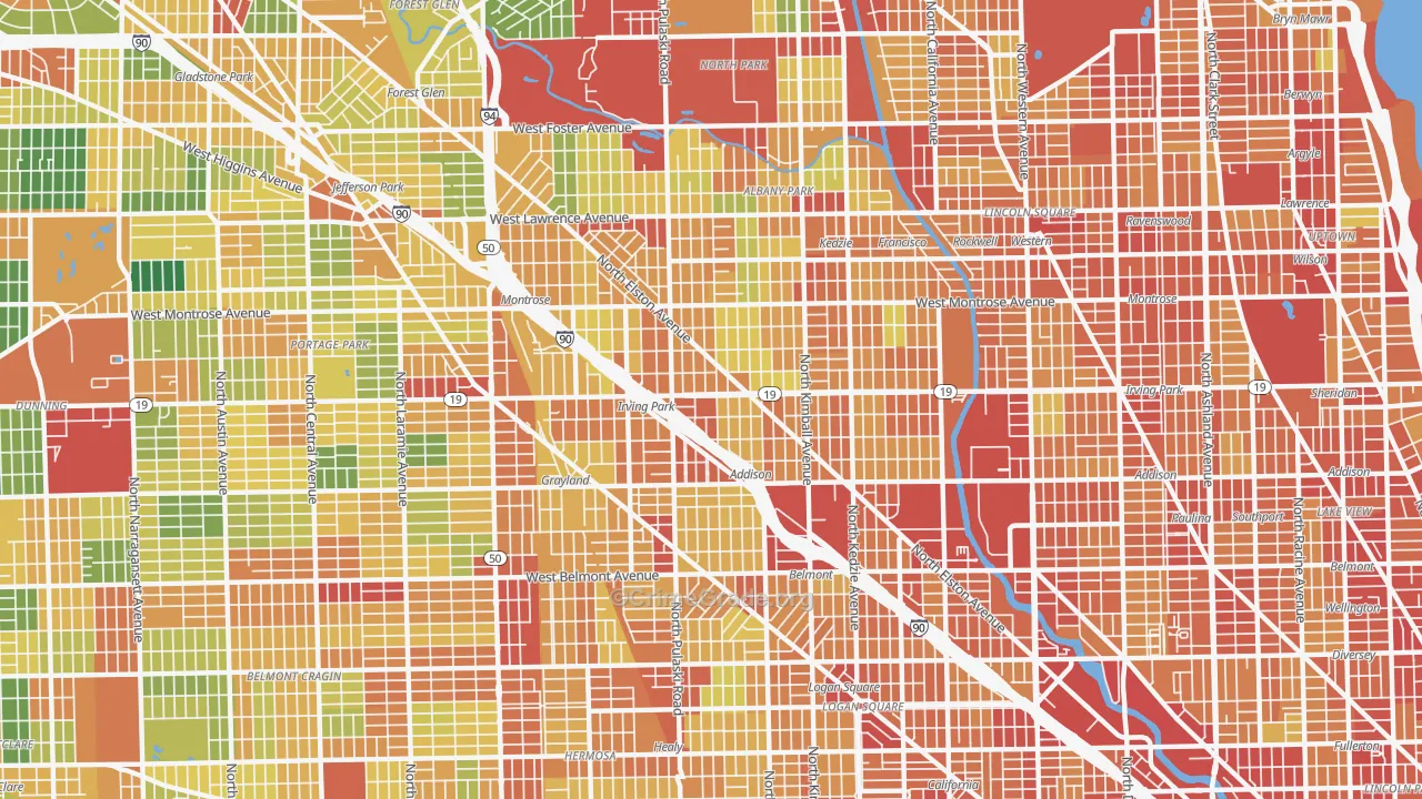 Irving Park, Chicago, IL Map of Theft Rates