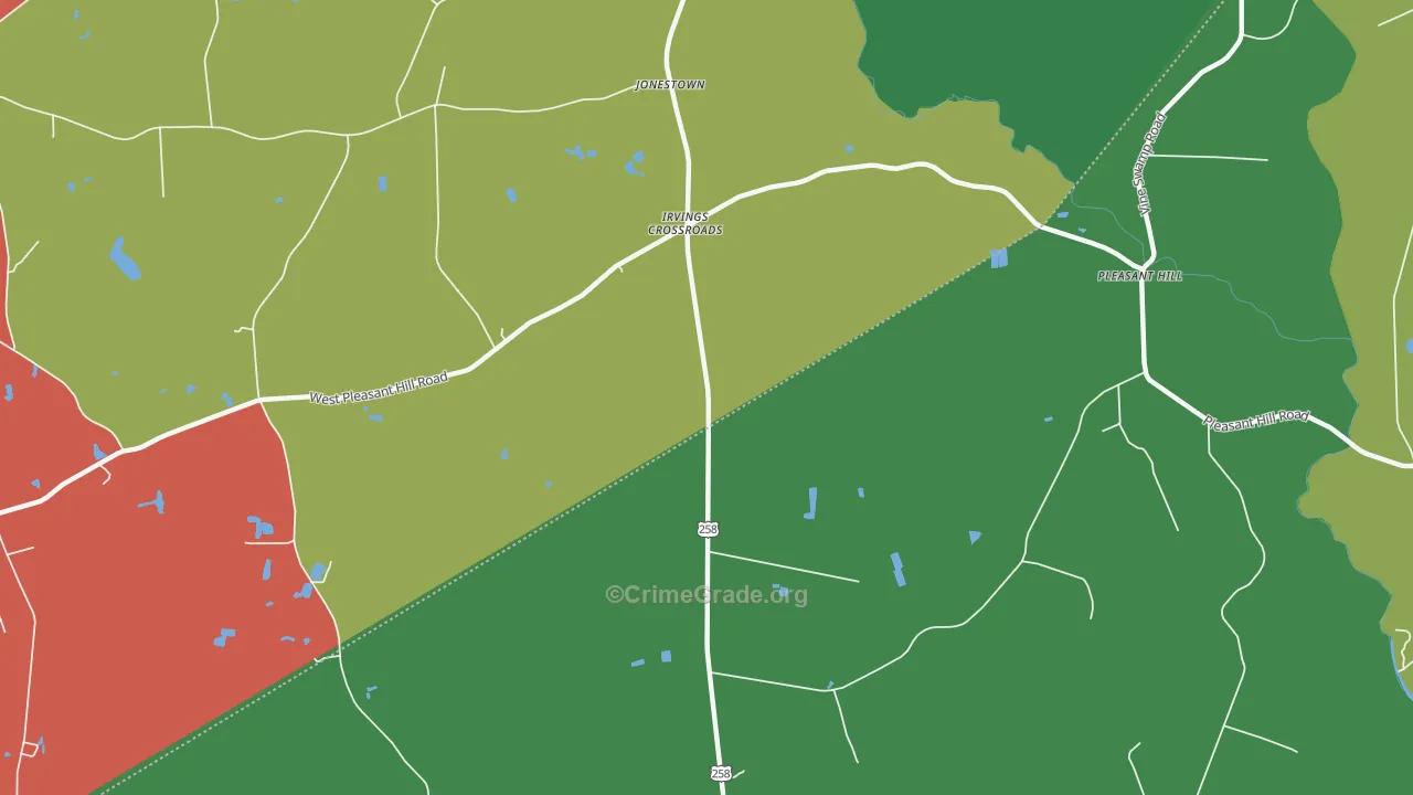 Irvings Crossroads, NC Map of Theft Rates