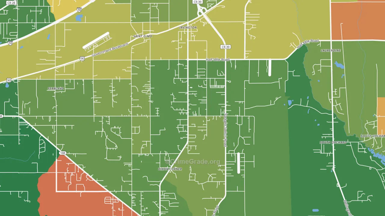 Irvington, AL Map of Theft Rates