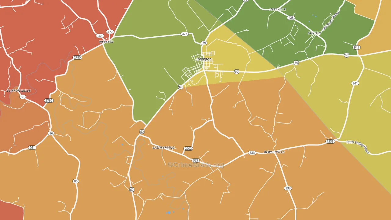 Irvington, KY Map of Theft Rates