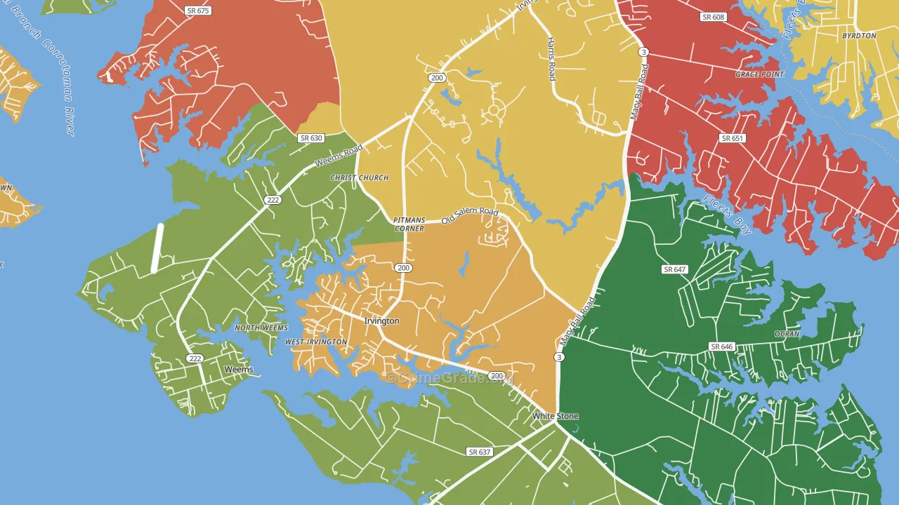 Irvington, VA Map of Theft Rates