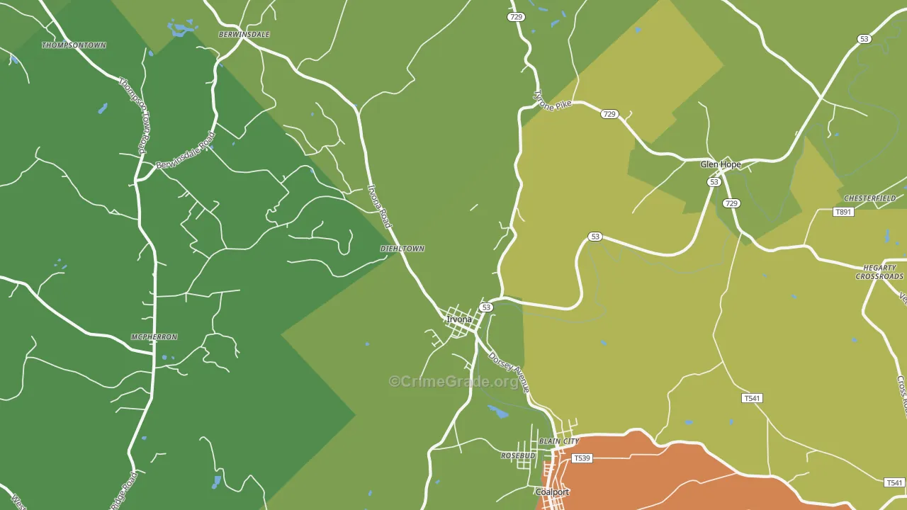 Irvona, PA Map of Theft Rates
