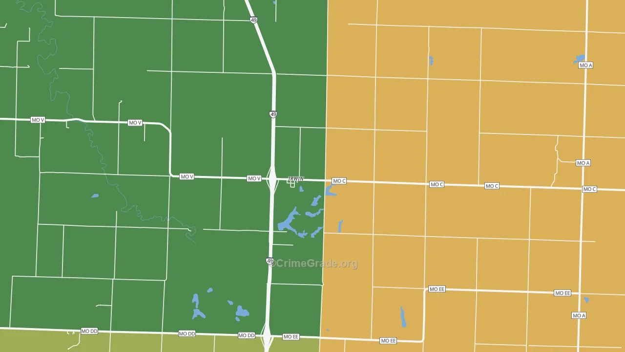 Irwin, MO Map of Theft Rates