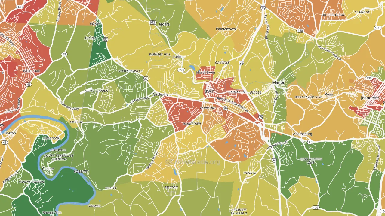 Irwin, PA Map of Theft Rates